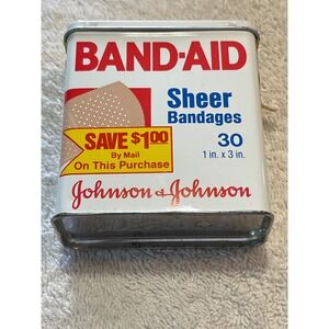 Vintage 1983 Band-Aid Sheer Bandages Tin Johnson & Johnson Collectible Metal Box